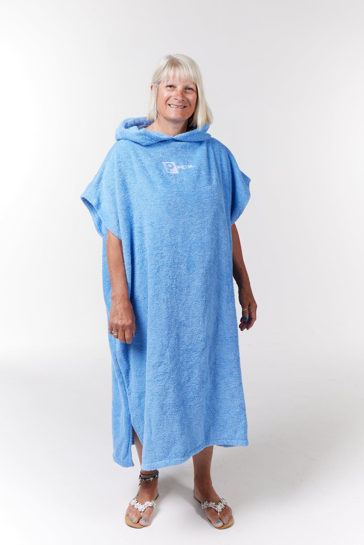 Premium Cotton Towel Changing Poncho - Robe - Med Blue