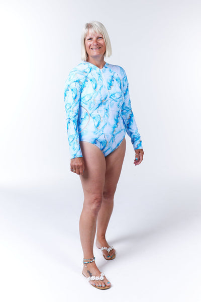 One Piece Swimsuit With Long Arms - Blue