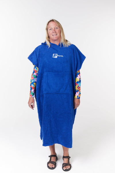 Towel Changing Poncho / Robe With Pockets Adult - Blue