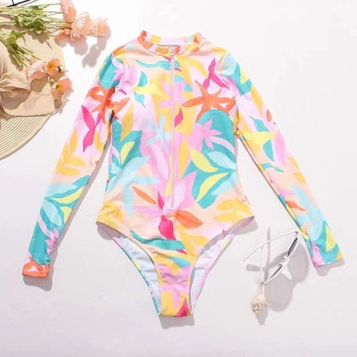 One Piece Swimsuit With Long Arms - Pink Jungle