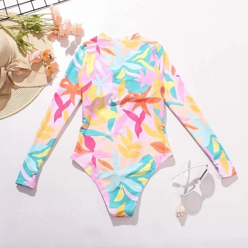 One Piece Swimsuit With Long Arms - Pink Jungle